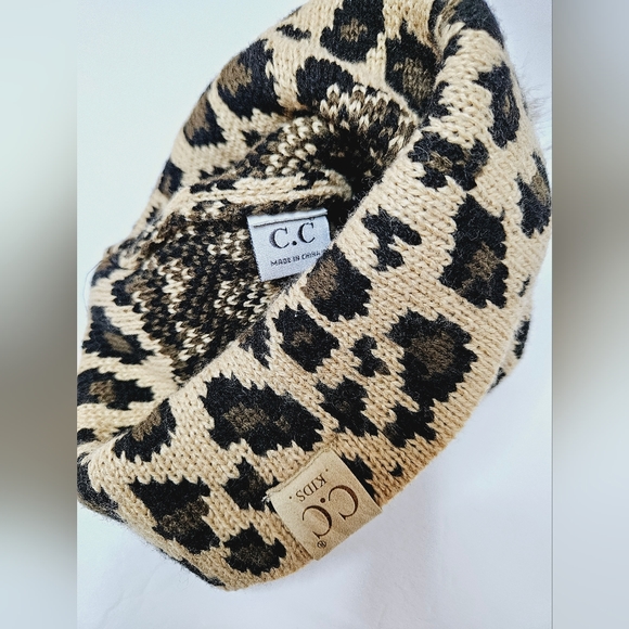 C.C Exclusive Hat Kid's Leopard Cap Warm Soft Pom Pom Beanie - Picture 3 of 5